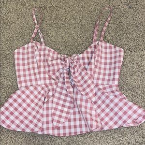 Pink and white checkered Peplin top
